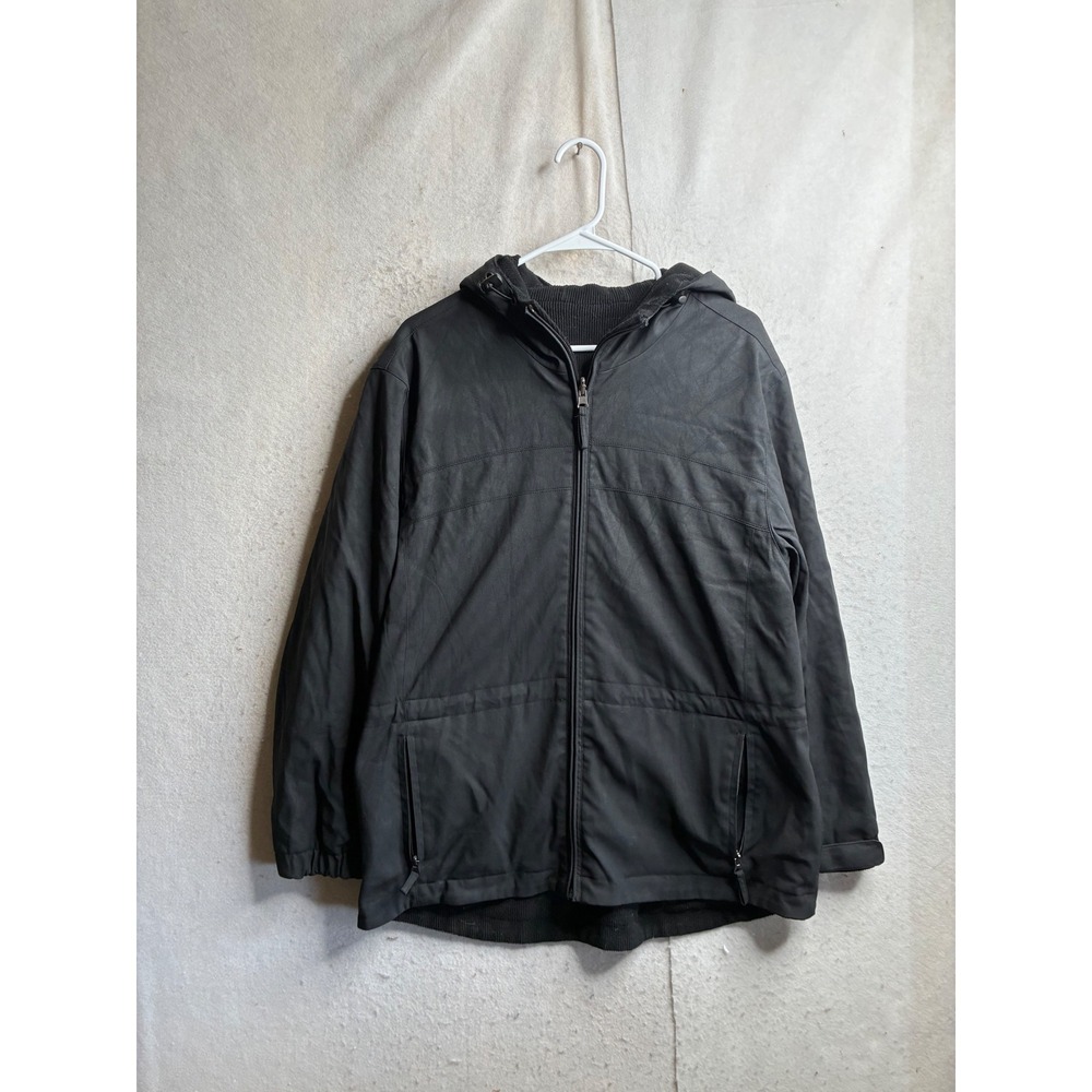 St. Johns Bay Mens Large Black Hooded Full Zip Jacket Polyurethane Coated Shell